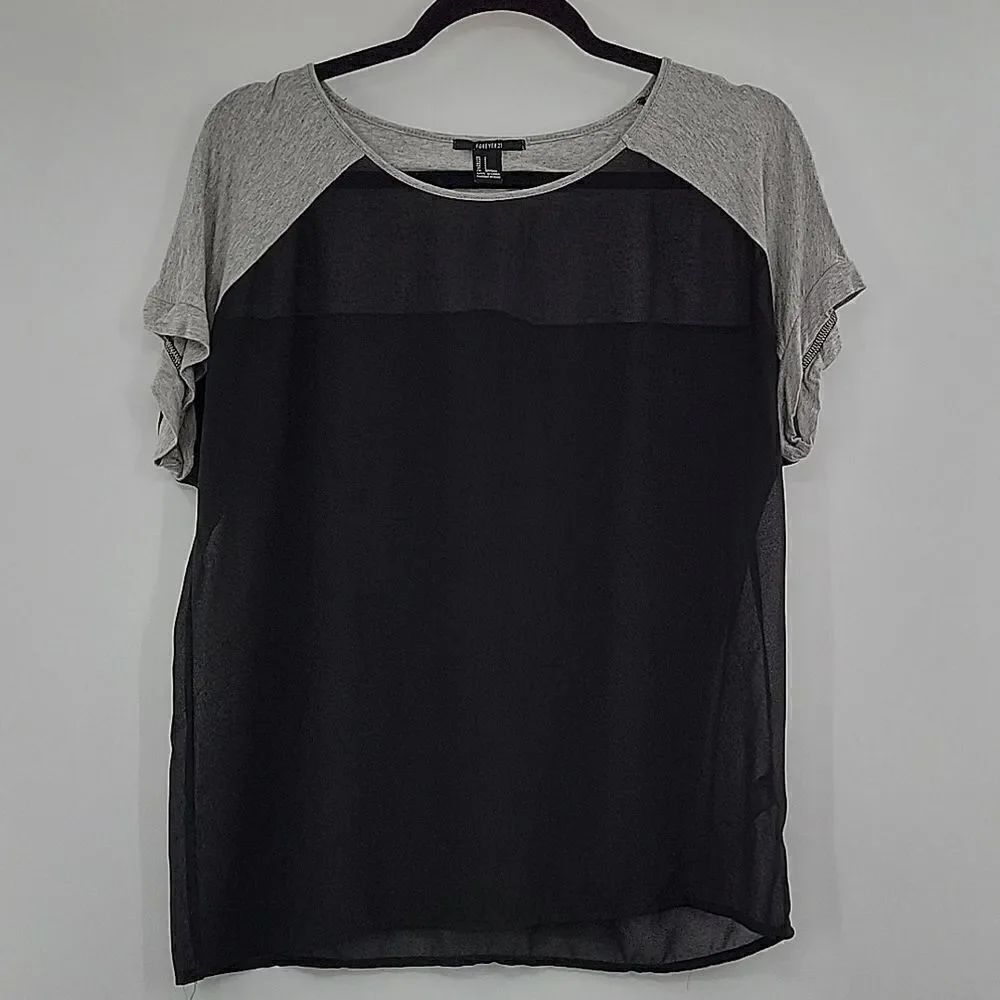 3 For$20 Forever 21 Gray shoulder top w/ sheer black material size S